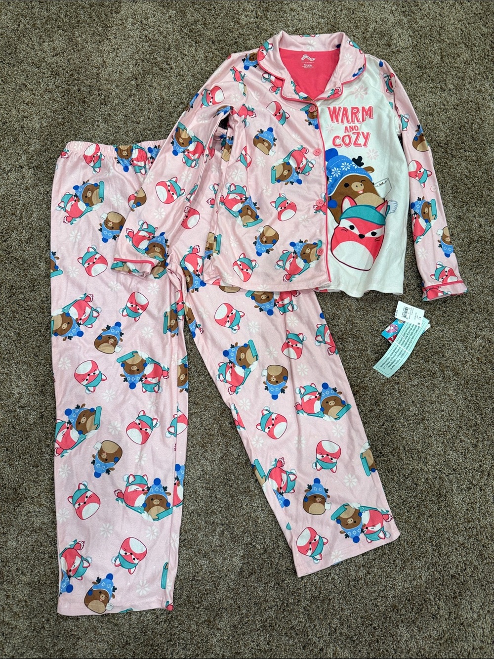 Squishmallows Pink 'Warm and Cozy' Animal Print Pajama Set